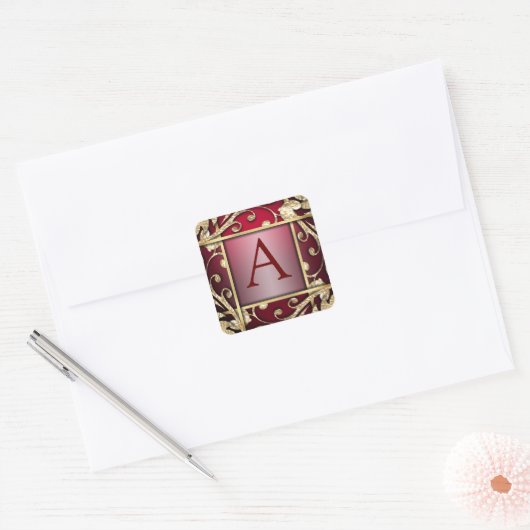 レッド金ゴールド格子モノグラム封筒用シール スクエアシール (封筒)