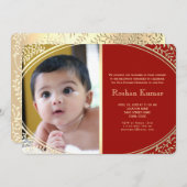 レッド金ゴールド男の赤ちゃんアナンパラシャン 招待状 (正面/裏面)