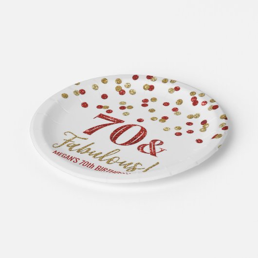 レッド金ゴールド紙吹雪70と素晴らしい誕生日 ペーパープレート (アングル)