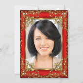 レッド金ゴールド素晴らしい50フォトパール誕生日パーティー 招待状 (裏面)