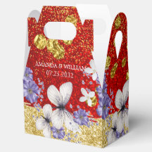 レッド金ゴールド蝶結婚式の引き出物ボックス