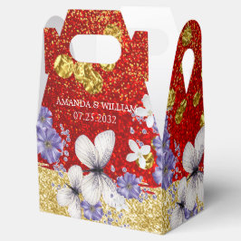 レッド金ゴールド蝶結婚式の引き出物ボックス フェイバーボックス