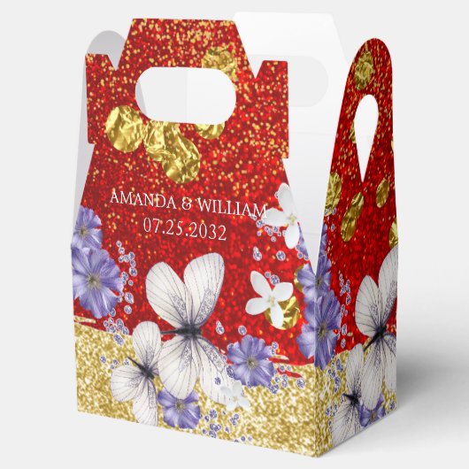 レッド金ゴールド蝶結婚式の引き出物ボックス フェイバーボックス (オープン)