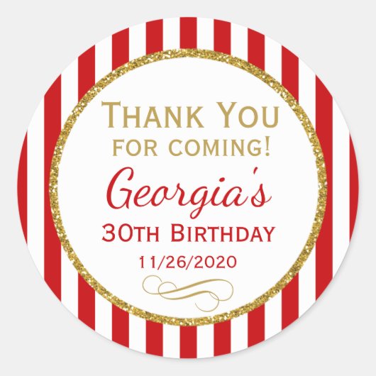 レッド金ゴールド誕生日サンキュー来のメッセージカード ラウンドシール (正面)