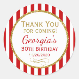 レッド金ゴールド誕生日サンキュー来のメッセージカード ラウンドシール