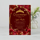 レッド金ゴールド魅惑フローラバタフライキンセアニェラ 箔招待状 (立ち正面)