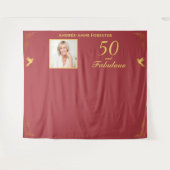 レッド金ゴールド50素晴らしい誕生日写真の背景 タペストリー (正面(横))