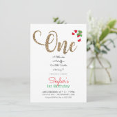 レッド金ゴールド&グリーンクリスマスホリデイ1st誕生日イン 招待状 (スタンド正面)