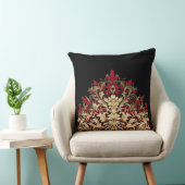 レッド金ゴールド&ブラックダマスク装飾用クッション クッション (椅子)