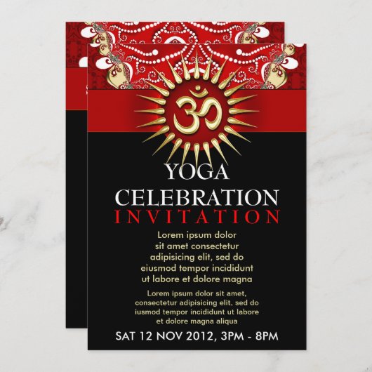 レッド金ゴールドOMブラックヨガニューエイジワークショップ招待状 招待状 (正面/裏面)