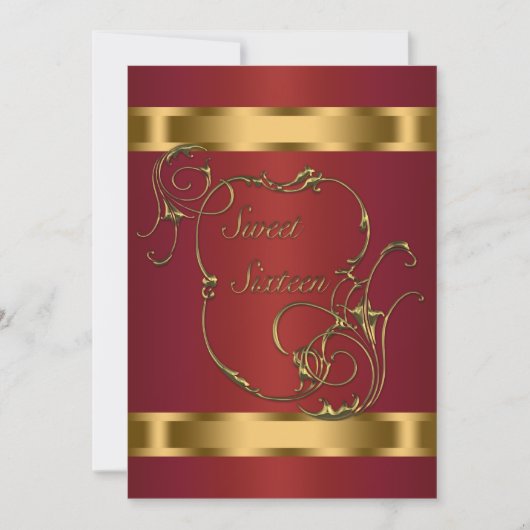 レッド金ゴールドSweet sixteen誕生日パーティー 招待状 (正面)