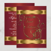 レッド金ゴールドSweet sixteen誕生日パーティー 招待状 (正面/裏面)