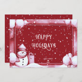 レッド雪だるまスノーウィホリデークリスマスカード シーズンカード (正面/裏面)