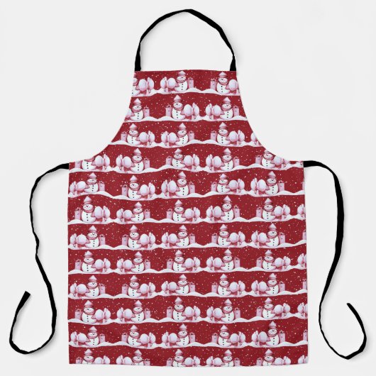 レッド雪だるまスノーウィークリスマスホリデーエプロン エプロン (正面)