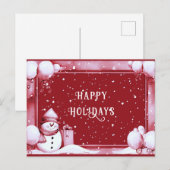 レッド雪だるまスノーウィークリスマスホリデーポストカード ポストカード (正面/裏面)