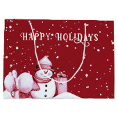 レッド雪だるまスノーウィークリスマスホリデー抱き枕 ラージペーパーバッグ (裏面)