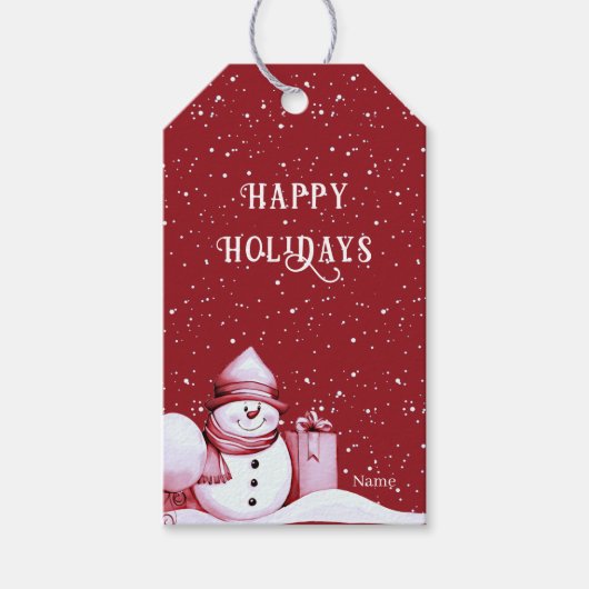 レッド雪だるまスノーウィークリスマスホリデー ギフトタグ (正面)