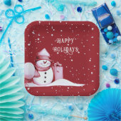 レッド雪だるまスノーウィークリスマスホリデー ペーパープレート (パーティー)