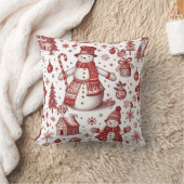 レッド雪だるまトイルウィンターパターン クッション (ブランケット)