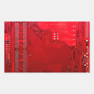 レッド電子回路マザーボードパターンテクスチャ 長方形シール
