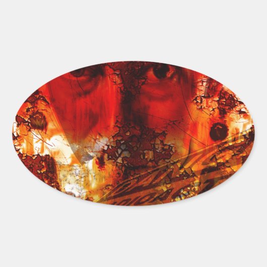 レッド顔グラフィティ 楕円形シール (正面)