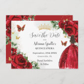 レッド鮮やかフローラプリンセスドレス金ゴールドキンセアニラ セーブザデート (正面/裏面)