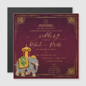 レッド鮮やか金ゴールドとゲネシュインディアン結婚ズ マグネット招待状 (正面/裏面)