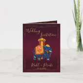 レッド鮮やか金ゴールドとゲネシュインディアン結婚ズ 招待状 (正面)