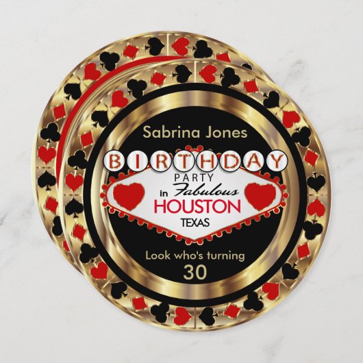 レッド00thバースデーパーティー – DIYシティ&州 招待状 (正面/裏面)