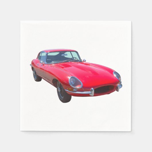 レッド1964ジャガーXKEアンティークスポーツカー スタンダードカクテルナプキン (正面)
