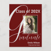 レッド2025写真卒業パーティー招待状 ポストカード (正面)