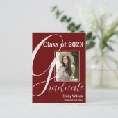 レッド2025写真卒業パーティー招待状 ポストカード (スタンド正面)