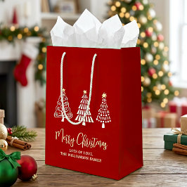 レッド3つ メリークリスマスツリー スクリプト 名前 ホイッシカル ミディアムペーパーバッグ
