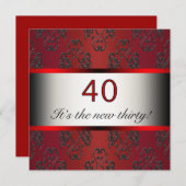 レッド40th誕生日パーティの招待状 招待状 (正面/裏面)