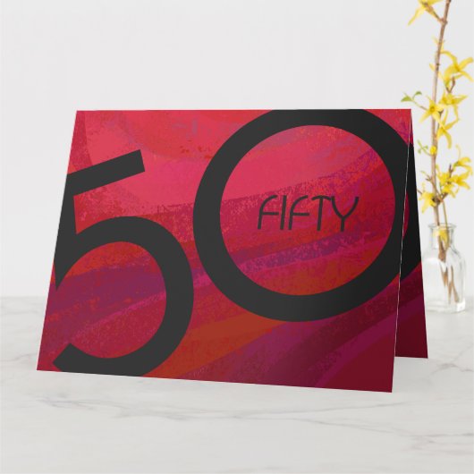 レッド50 Decade誕生日 カード (黄色い花)