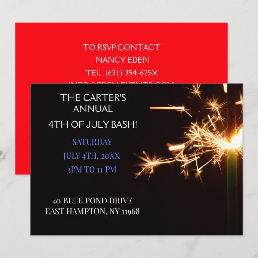 レッド7月4日インディペンデンスデイスパーカー 招待状 (正面/裏面)