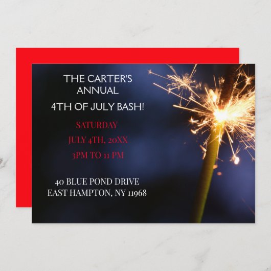 レッド7月4日インディペンデンスデイスパーカー 招待状 (正面/裏面)
