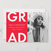 レッド |はっきりした写真卒業 案内状 (正面)