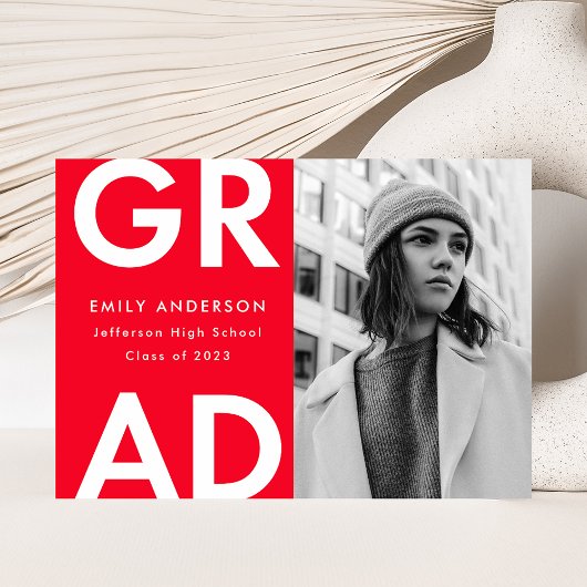 レッド |はっきりした写真卒業 案内状