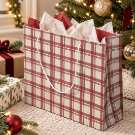 レッド アイボリークリーム タータンチェック クリスマス ラージペーパーバッグ