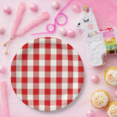 レッド&アイボリーコテージコアギンガムチェックプライド ペーパープレート (パーティー)