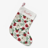 レッド&アイボリーポインセティアホリデイ スモールクリスマスストッキング (正面 (吊り時))