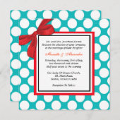 レッド&アクア水玉模様結婚式招待状 招待状 (正面/裏面)