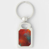 レッド、アクア&金ゴールドグランジデジタル抽象芸術アート キーホルダー (正面)