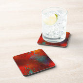レッド、アクア&金ゴールドグランジデジタル抽象芸術アート コースター (右側)