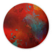 レッド、アクア&金ゴールドグランジデジタル抽象芸術アート セラミックノブ (正面)