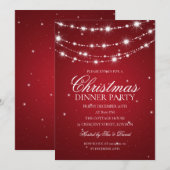 レッド·アンド·シルバー·チェきらめくーン·クリスマス·パーティー 招待状 (正面/裏面)