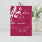 レッド・アンド・ホワイト ヴィンテージ フローラル ウェディング RSVP カード (スタンド正面)