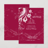 レッド・アンド・ホワイト ヴィンテージ フローラル ウェディング RSVP カード (正面/裏面)