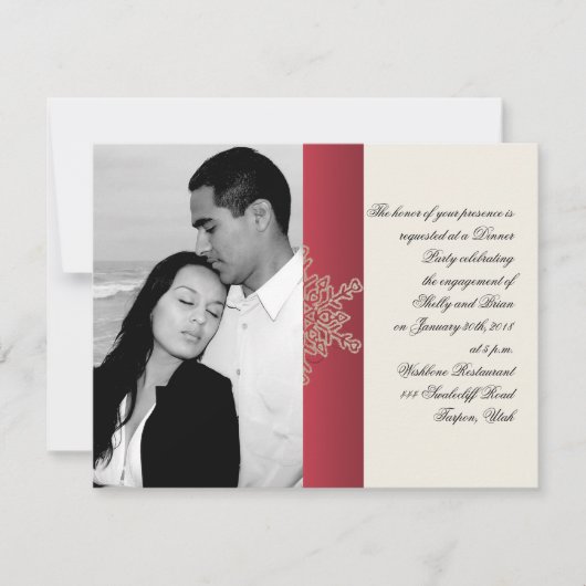 レッド·アンド·金ゴールド·スノーフレ結婚ークの婚約 招待状 (正面)
